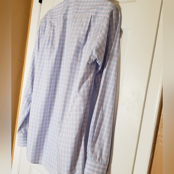 Pronto Uomo Men's Blue Plaid Slim Fit Non Iron Dress Shirt Size 16 36/37 Tall - Picture 10 of 12